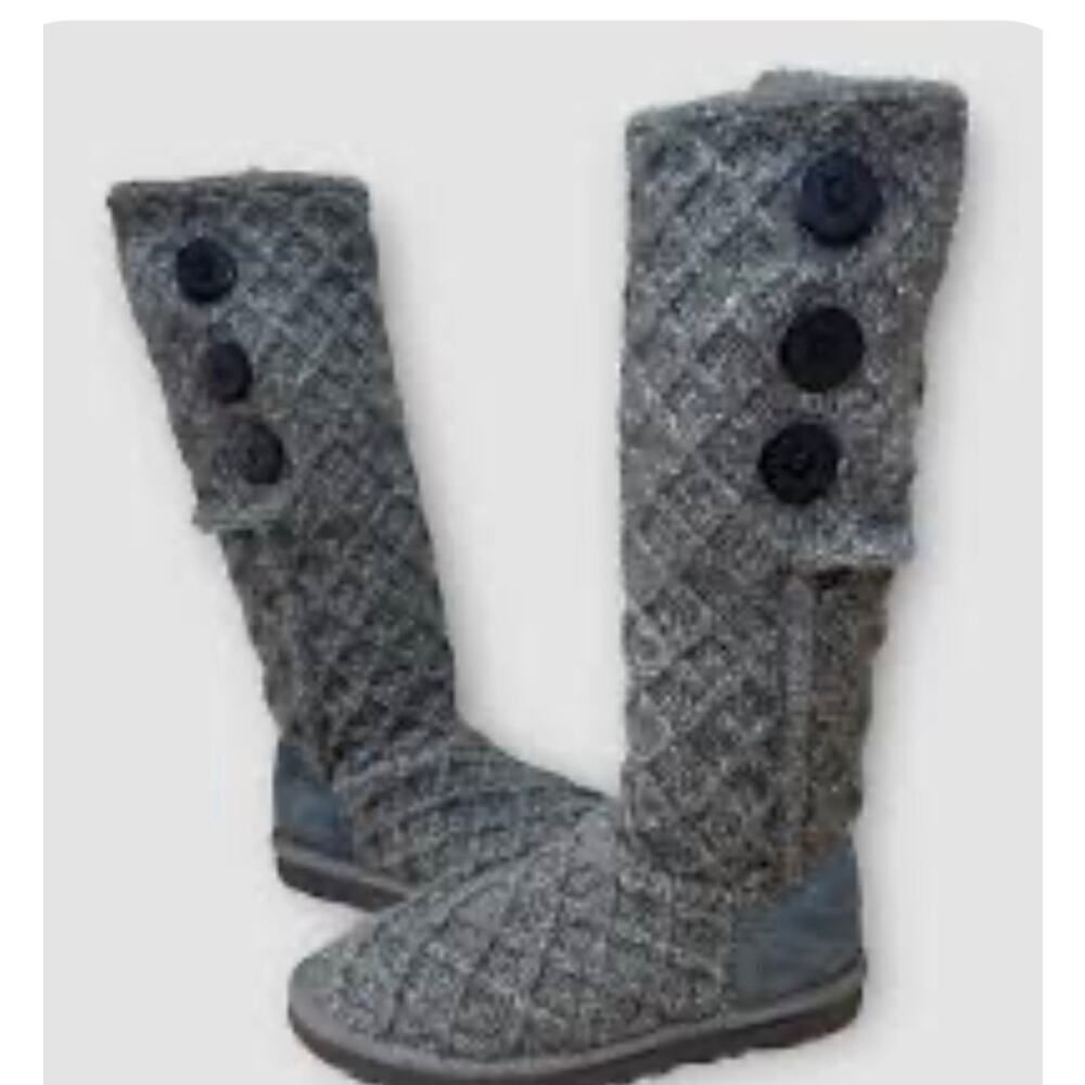 UGG Classic cardy lattice knit knee high sweater boot in dark grey sz 10/41